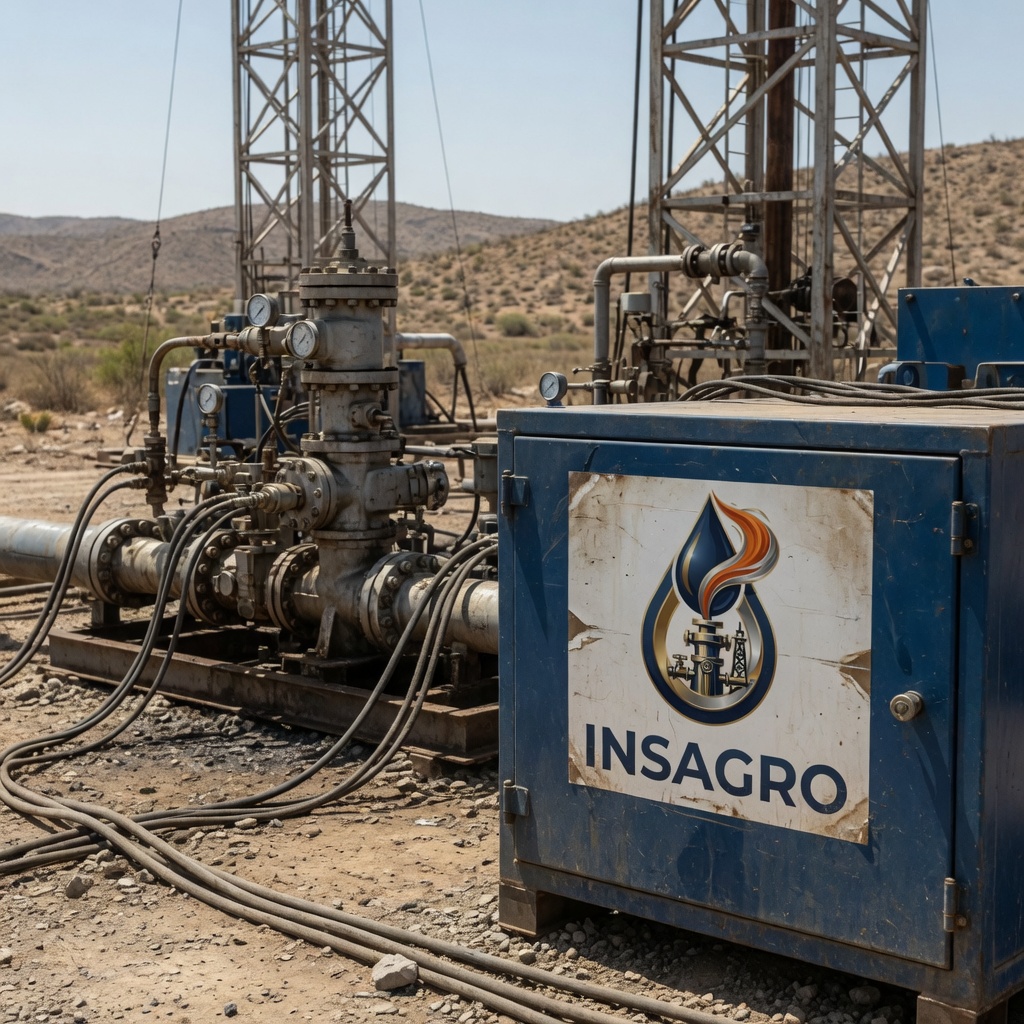 Equipos industriales y líneas de proceso en operación de campo petrolero