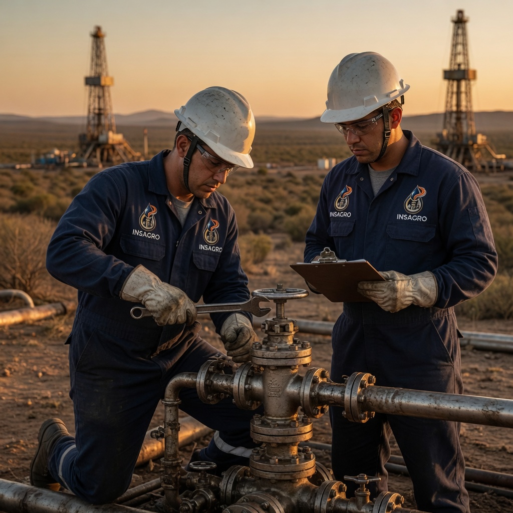 Personal técnico con EPP en locación de servicios petroleros