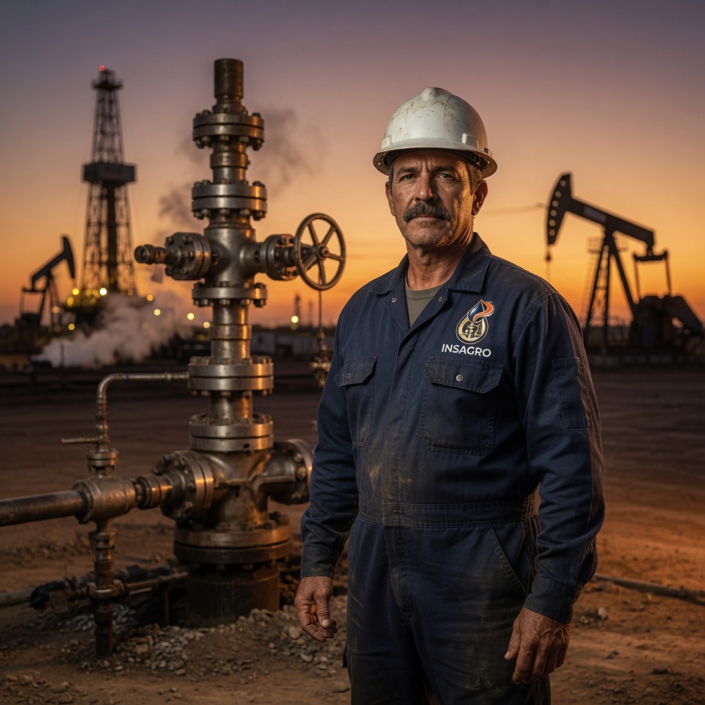 Ingenieros y operadores con EPP en ambiente industrial petrolero